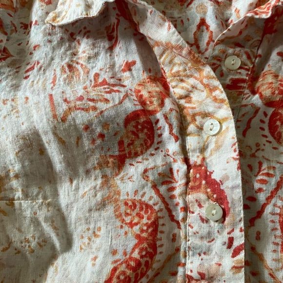 Chicos Linen Popover Tunic - 0P - Orange Paisley - Picture 2 of 7